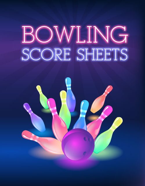 Bowling Score Sheet: Bowling Game Record Book | 118 Pages | Colored Tenpins and Purple Ball