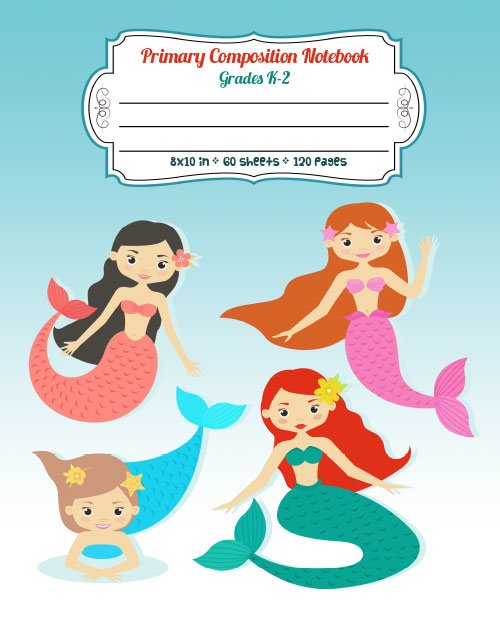 Story Paper Journal with Dashed Midline And Picture Space Exercise Book - Cute Mermaids