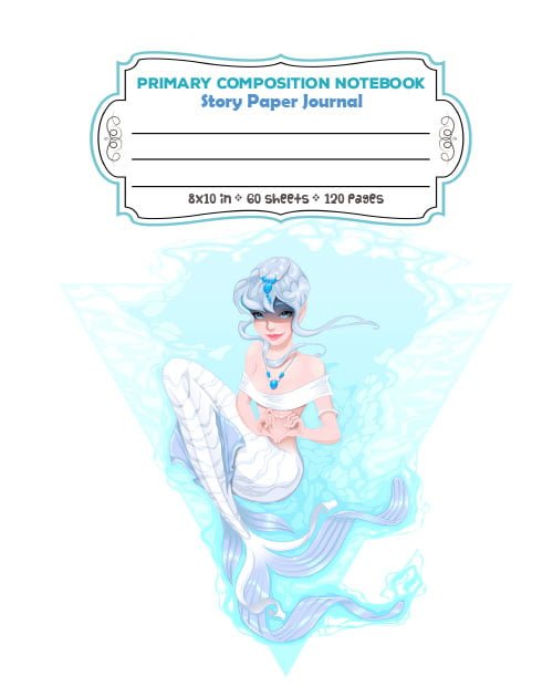 Elegant White Mermaid - Primary Composition Notebook Story Paper Journal - Full Page Handwriting Practice Paper with Dashed Midline