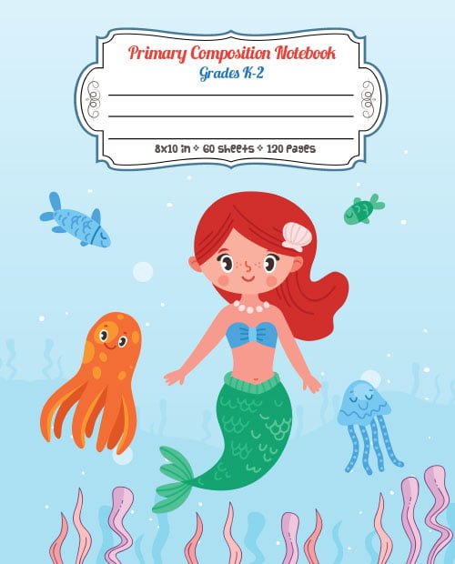 Ocean Design (Mermaid Series) - Primary Composition Notebook Grades K-2 - Story Paper Journal with Dashed Midline and Picture Space Exercise Book