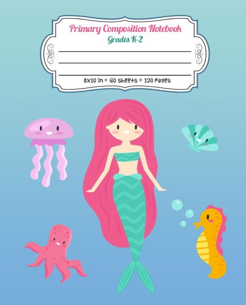 Mermaid, Octopus, and Seahorse - Primary Composition Notebook Grades K-2 - Full Page Handwriting Practice Paper with Dashed Midline