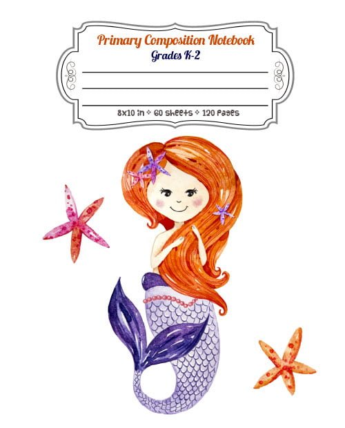 Mermaid and Starfish - Primary Composition Notebook Grades K-2 - Full Page Handwriting Practice Paper with Dashed Midline