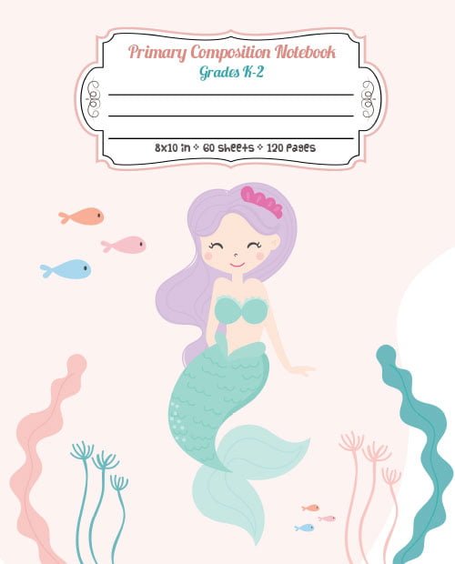 Happy Mermaid and Fishes - Primary Composition Notebook Grades K-2 - Story Paper Journal with Dashed Midline and Picture Space Exercise Book