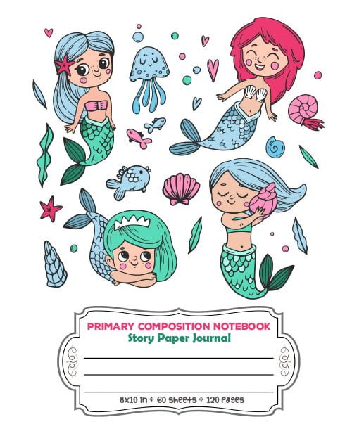 Happy Mermaids Playing with Fish - Primary Composition Notebook Story Paper Journal - Story Paper Journal with Dashed Midline and Picture Space Exercise Book