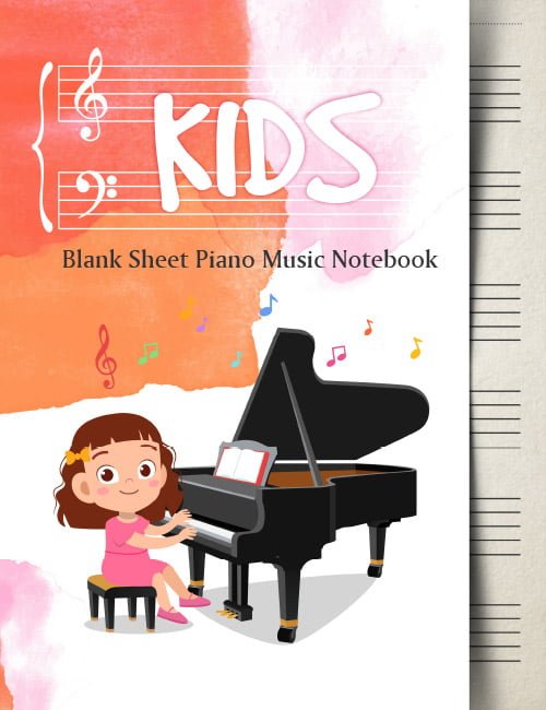 Blank Sheet Music Notebook Kids: Wide Staff Music Manuscript Paper | Blue, Red, Pink and Cute Girl (Piano Music Composition Books)