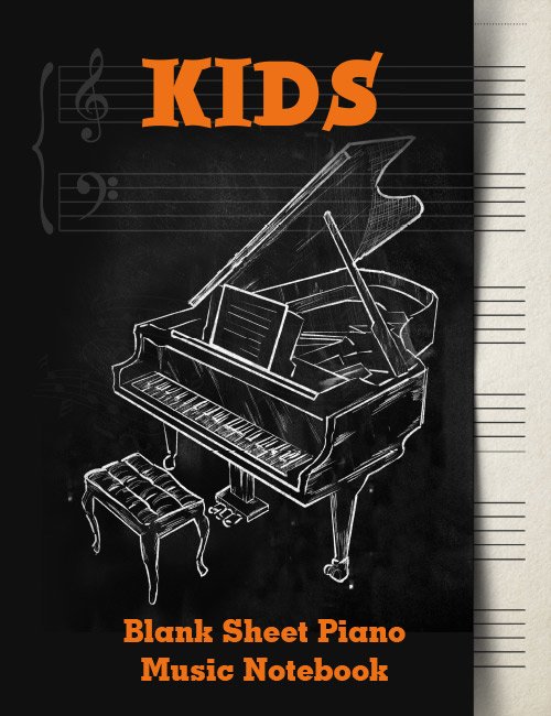 Blank Sheet Music Notebook Kids: Wide Staff Music Manuscript Paper | Orange and Black Design (Piano Music Composition Books)