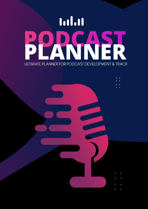 Podcast Planner: A Journal for Planning the Perfect Podcast, featuring a pink and blue microphone design, designed for a successful podcast launch