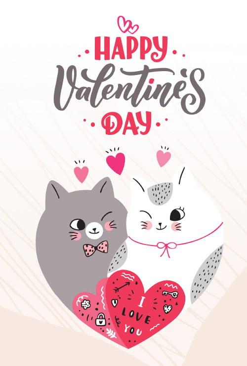 Happy Valentine's Day: 97 Questions For Loving Couples Journal | White and Grey Cats with Pink Hearts (The Perfect Valentine Day Journals)
