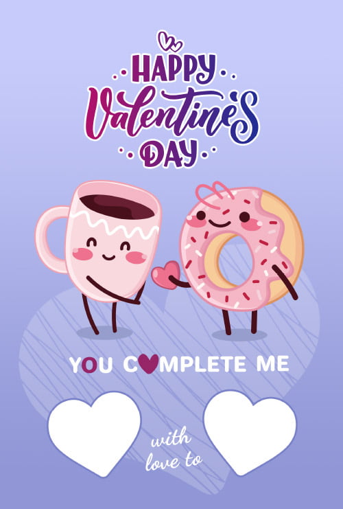 Happy Valentine's Day! YOU Complete Me: 97 Questions For Loving Couples Journal | Cute Coffee And Donuts Design (The Perfect Valentine Day Journals)