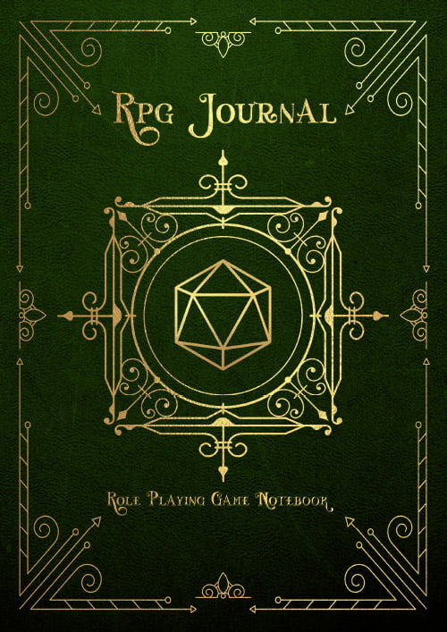 RPG Journal Mixed Paper: Ruled, Graph, Hexagon and Dot Grid | Role Playing Game Companion Green Leather Cover, a versatile notebook designed for role-playing game enthusiasts, featuring mixed paper options including ruled, graph, hexagon, and dot grid pages, with a stylish green leather cover, perfect for the Dungeon RPG Game Series